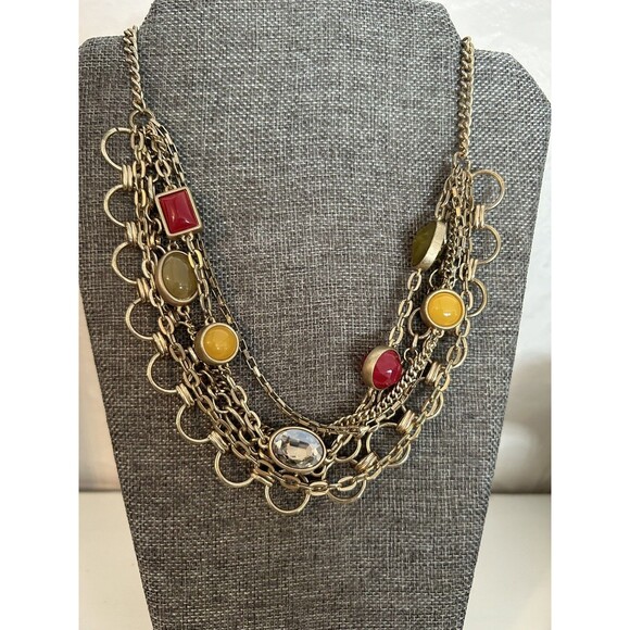 Loft Multi Layered Faceted Crystal Bead Gold Tone Chains Necklace 20-22 Inches - Picture 1 of 2